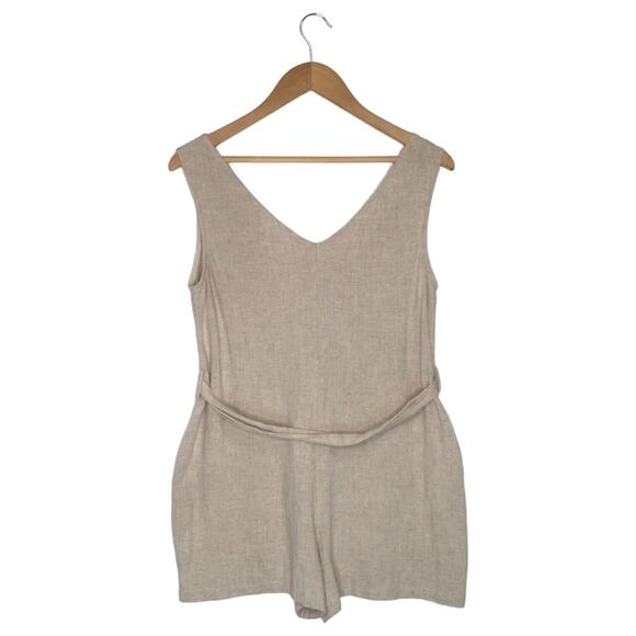 ee:some Romper Womens S Linen Cotton Belted Sleeveless Button Front Summer Beige - Picture 2 of 10